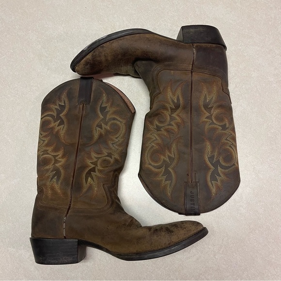 JUSTIN MEN'S STAMPEDE WESTERN APACHE WESTERN BOOTS men’s size 9.5D - Picture 2 of 10